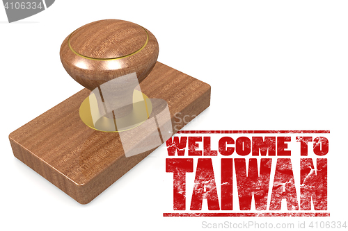 Image of Red rubber stamp with welcome to Taiwan