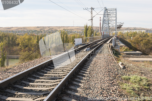 Image of Rails running on a railway bridge across the Volga-Don canal, Volgograd