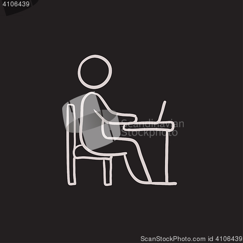 Image of Student working on laptop sketch icon.