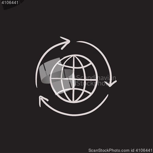 Image of Globe with arrows sketch icon.