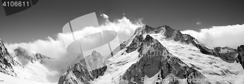 Image of Black and white mountain panorama in clouds