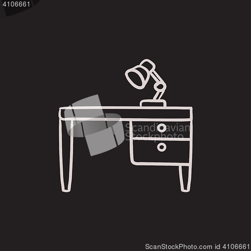 Image of Desk lamp on table sketch icon.