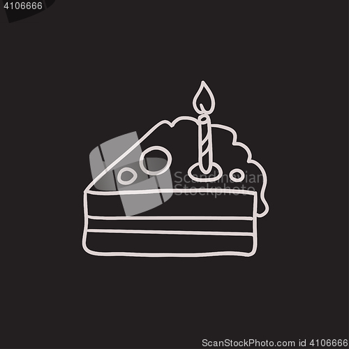 Image of Slice of cake with candle sketch icon.