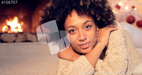 Image of Close up of pretty black woman in sweater
