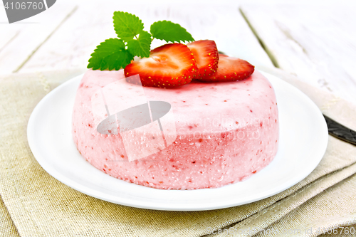 Image of Panna cotta strawberry with mint on board