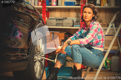 Image of replacement car wheels in the service station