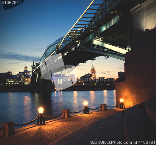 Image of Moscow night cityscape with a bridge. Russia