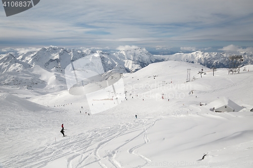 Image of Skiing slopes, majestic Alpine landscape