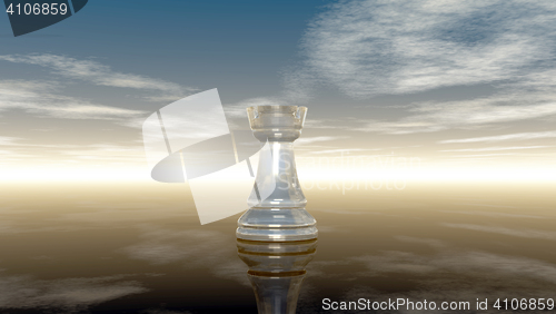 Image of glass chess rook under cloudy sky - 3d rendering