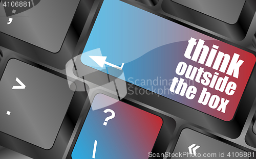 Image of think outside the box words, message on enter key of keyboard vector, keyboard keys, keyboard button