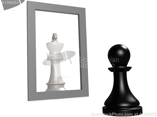 Image of Pawn looking in the mirror seeing queen