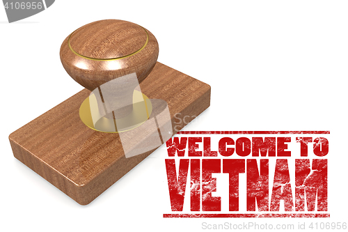 Image of Red rubber stamp with welcome to Vietnam