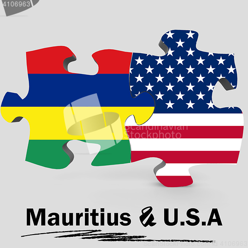 Image of USA and Mauritius flags in puzzle 
