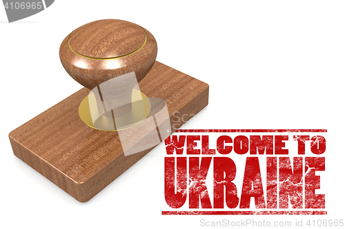 Image of Red rubber stamp with welcome to Ukraine
