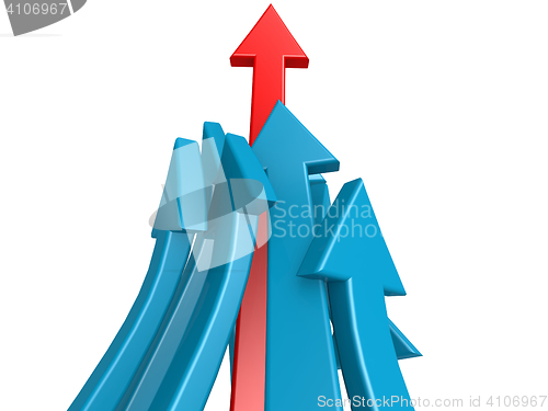 Image of Red leading arrow among blue