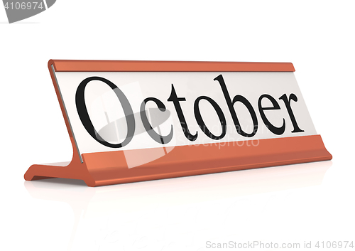 Image of October word on table tag isolated 