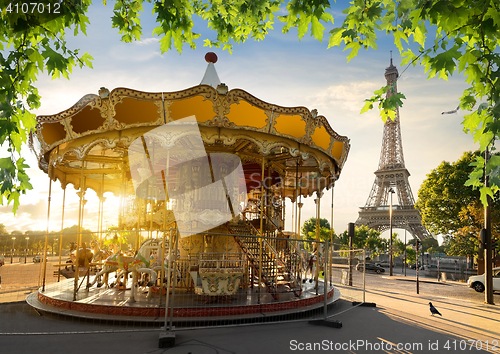 Image of Carousel and  Eiffel tower