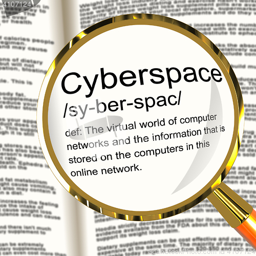 Image of Cyberspace Definition Magnifier Showing Virtual World Of Online 