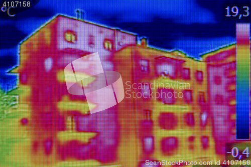 Image of Infrared thermovision image showing lack of thermal insulation o