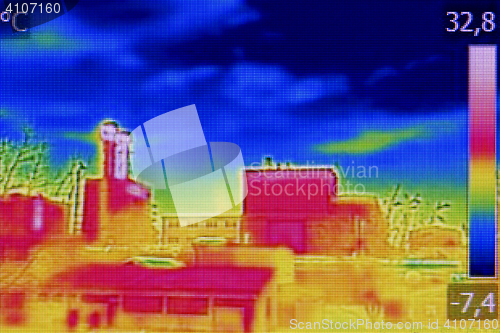 Image of Infrared thermovision image showing lack of thermal insulation o