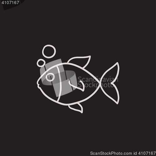 Image of Little fish under water sketch icon.