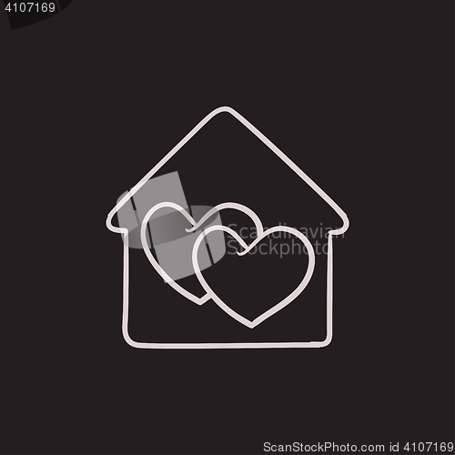 Image of House with hearts  sketch icon.
