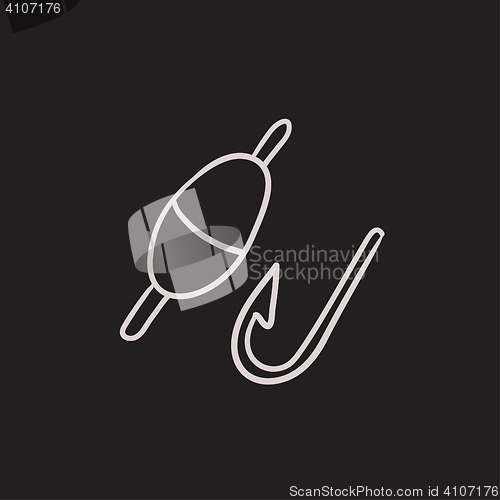 Image of Fishing hook with bobber sketch icon.