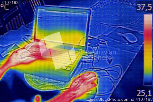 Image of Infrared thermography image showing the heat emission when woman