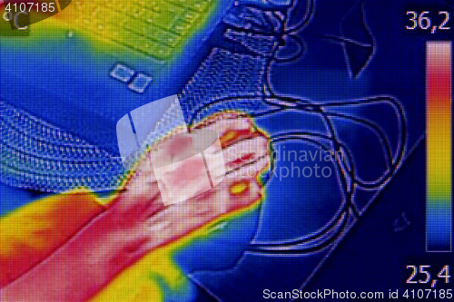 Image of Infrared image showing the heat emission when woman used noteboo