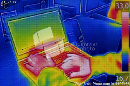 Image of Infrared thermography image showing the heat emission when man u