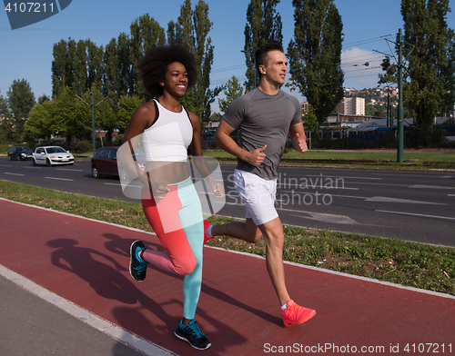 Image of multiethnic group of people on the jogging