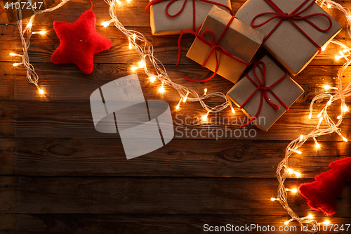 Image of Gifts boxes on brown background
