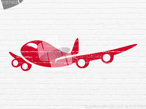 Image of Travel concept: Airplane on wall background