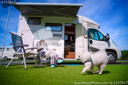 Image of Family vacation travel, holiday trip in motorhome