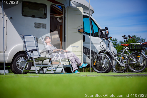 Image of Family vacation travel, holiday trip in motorhome