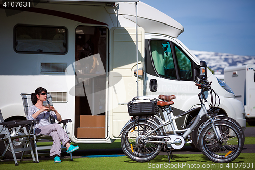 Image of Family vacation travel, holiday trip in motorhome