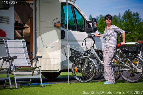 Image of Family vacation travel, holiday trip in motorhome