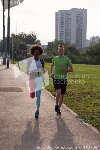 Image of multiethnic group of people on the jogging