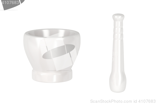 Image of White porcelain mortar with pestle