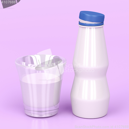 Image of Plastic bottle and a cup of milk