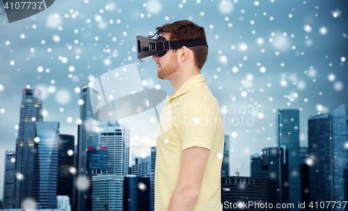 Image of man in virtual reality headset or 3d glasses