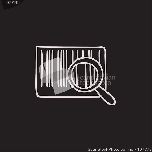 Image of Magnifying glass and barcode sketch icon.