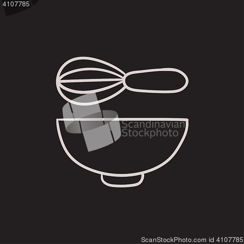 Image of Whisk and bowl sketch icon.