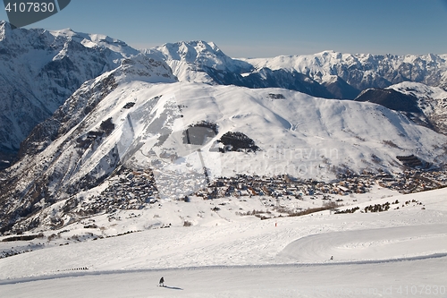 Image of Skiing slopes, majestic Alpine landscape