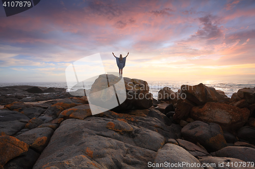 Image of Rocky Landscape and Ocean at Sunrise