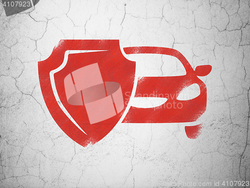 Image of Insurance concept: Car And Shield on wall background