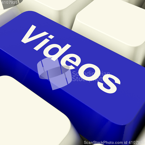 Image of Videos Computer Key In Blue Showing Dvd Or Multimedia