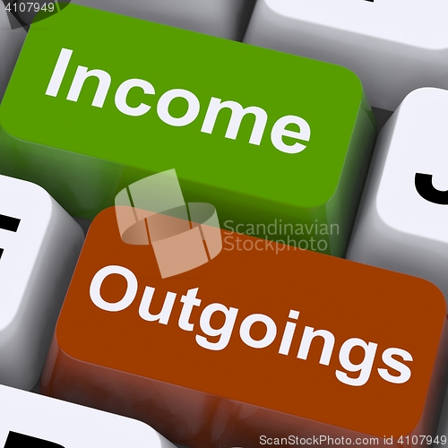 Image of Income Outgoings Keys Show Budgeting And Bookkeeping