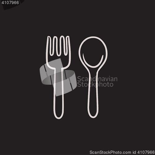 Image of Spoon and fork sketch icon.