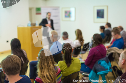 Image of Audience in lecture hall on scientific conference.